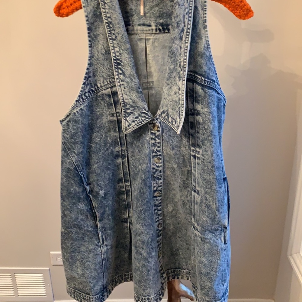 Free People Acid Wash Denim Tunic Dress in Light Blue - Picture 4 of 5